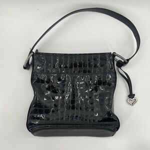 Brighton Sonny Patent Leather‎ Crocodile Shoulder Bag Black